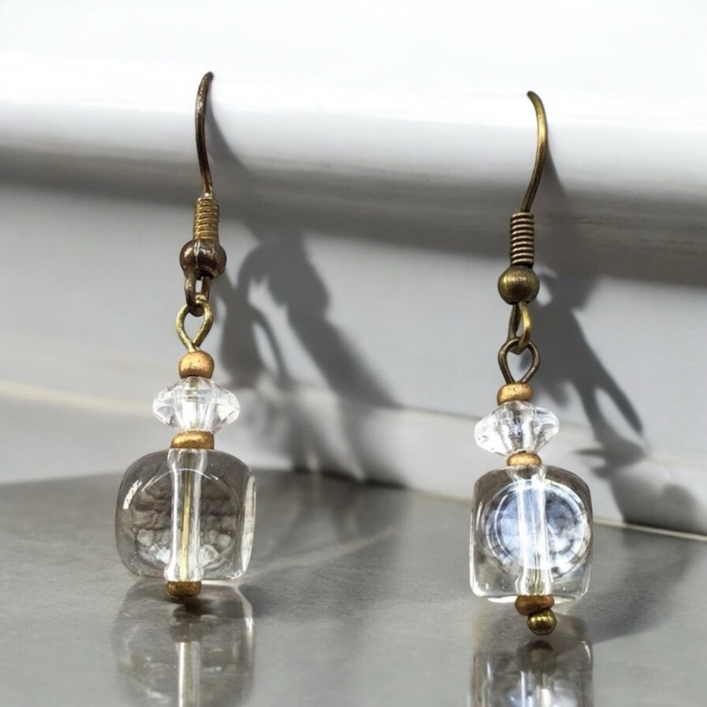 Handcrafted Glass Lampwork Bead Earrings | Gold, Bronze And Glass Beads Handmade - Picture 8 of 9